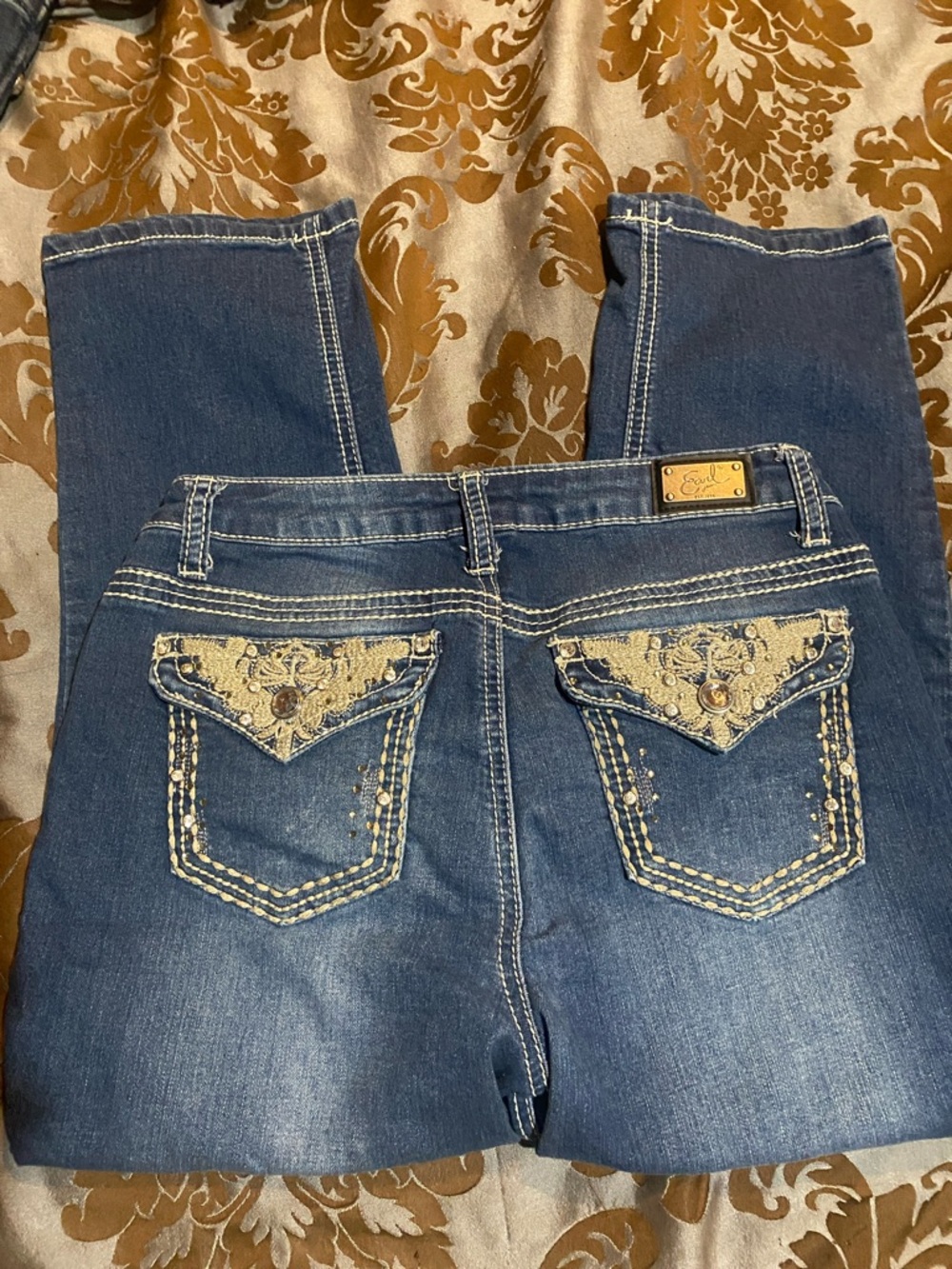 Earl Jeans Dark Blue Boot Cut Jeans with Embroidered Back Pockets